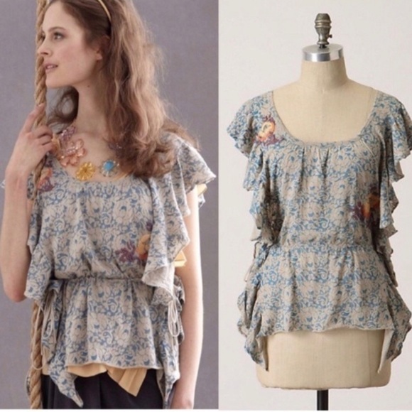 Moth Tops - ANTHROPOLOGIE MOTH Chantilly Begonia Embroidered Poncho Top Size S/M